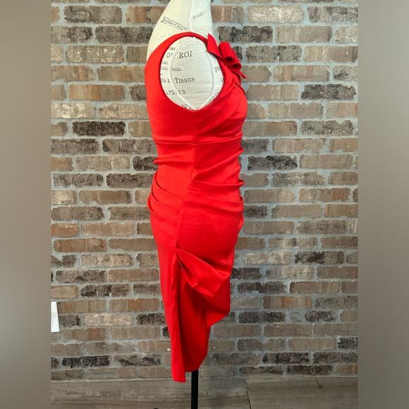 Betsy & Adam vintage red one shoulder gown cocktail dress bow ruched size 10 - Picture 5 of 9